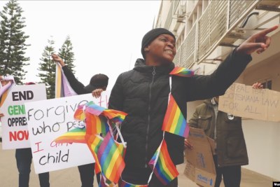 Members of the LGBTQ community attempt to disrupt a march organized by churches in Gaborone on Saturday, July 22, 2023.